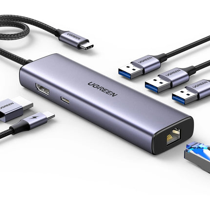 Adaptateur Type-c 6 port Ugreen 15598 vers 3 port usb 3.0, Hdmi 4k,RJ45 gigabit, Power delivery 100w
