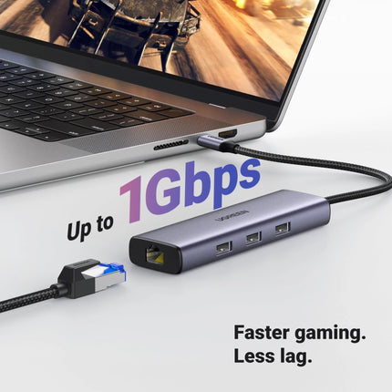 Adaptateur Type-c 6 port Ugreen 15598 vers 3 port usb 3.0, Hdmi 4k,RJ45 gigabit, Power delivery 100w